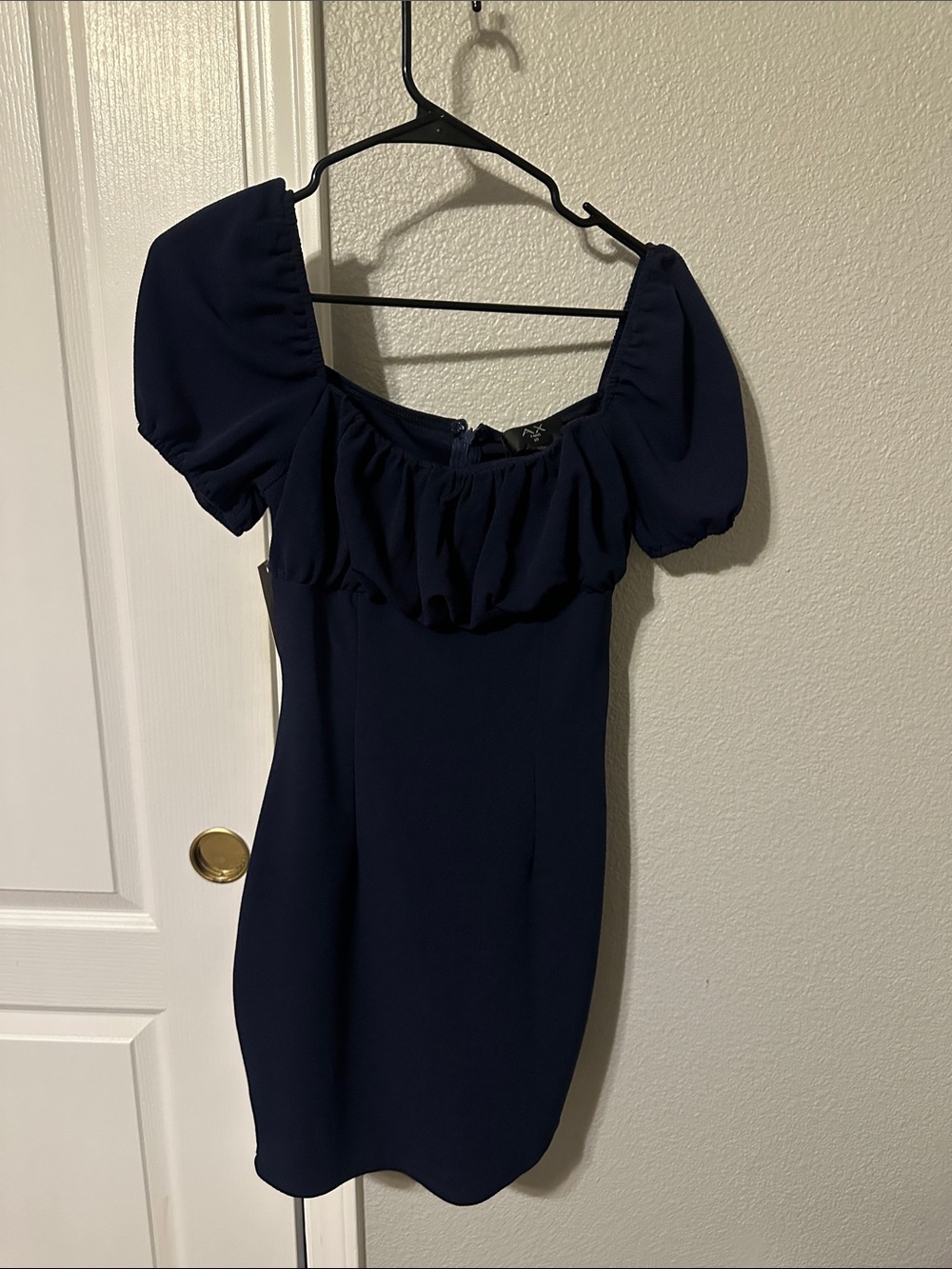 AX Paris Navy Puff-Sleeve Square Neck Mini Dress. Size 10 in UK size 6 in US